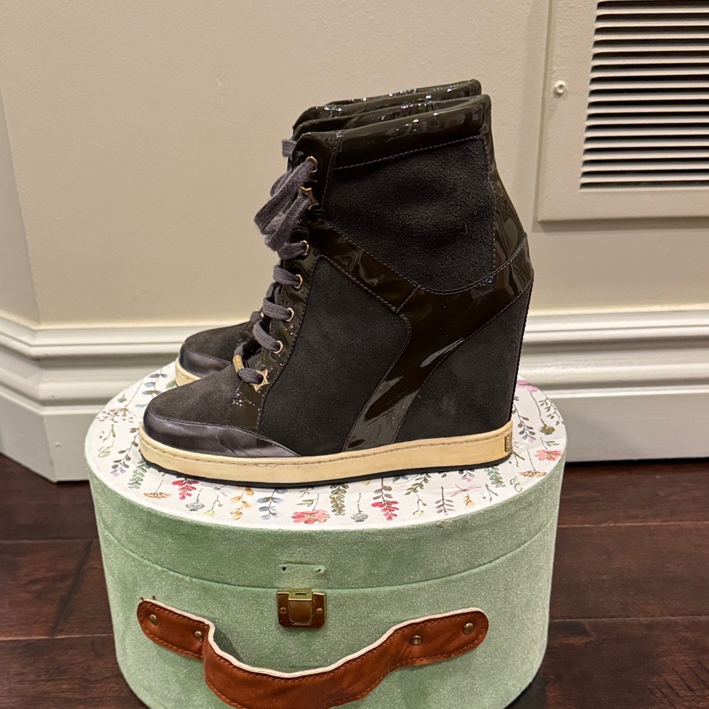 Jimmy Choo Black and Gray Wedge Sneakers